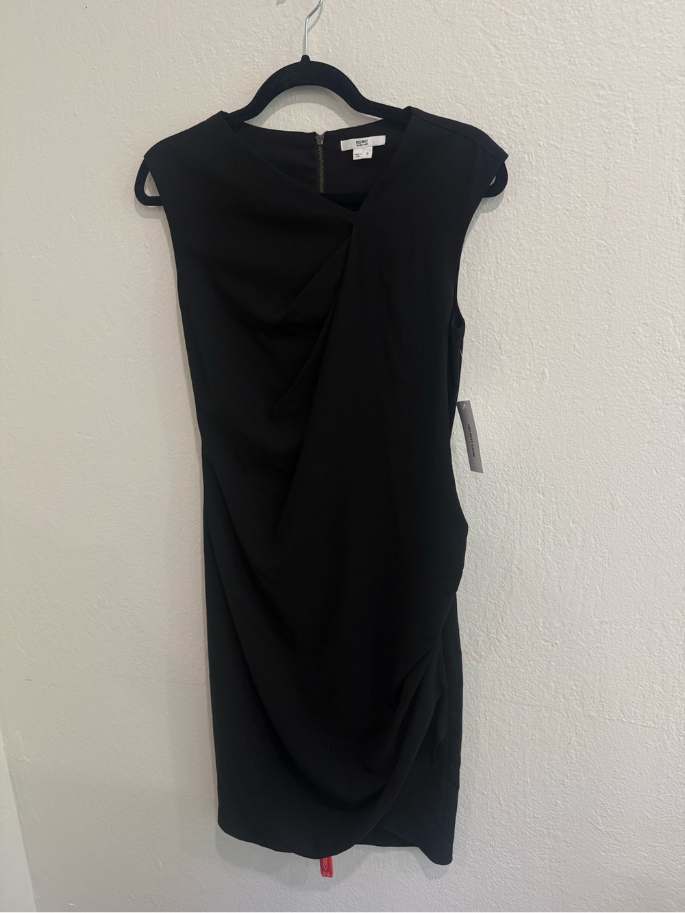 NWT Helmut Lang Open Asymmetric Draped Black Minimalist Cocktail Dress Sz Small - Picture 4 of 6